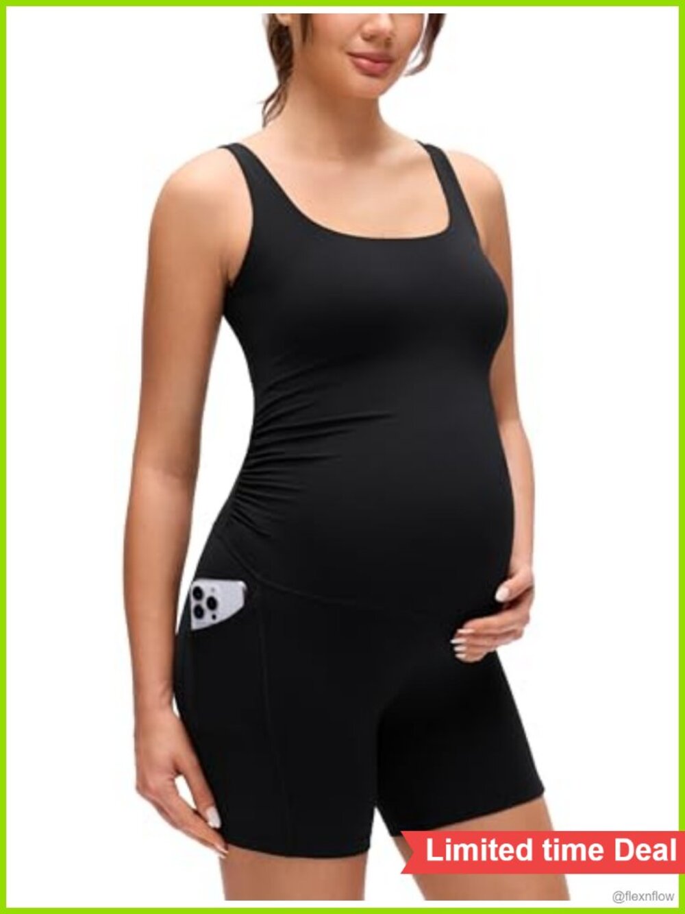 CRZ YOGA Maternity Romper U Neck Shorts with Pockets Sleeveless